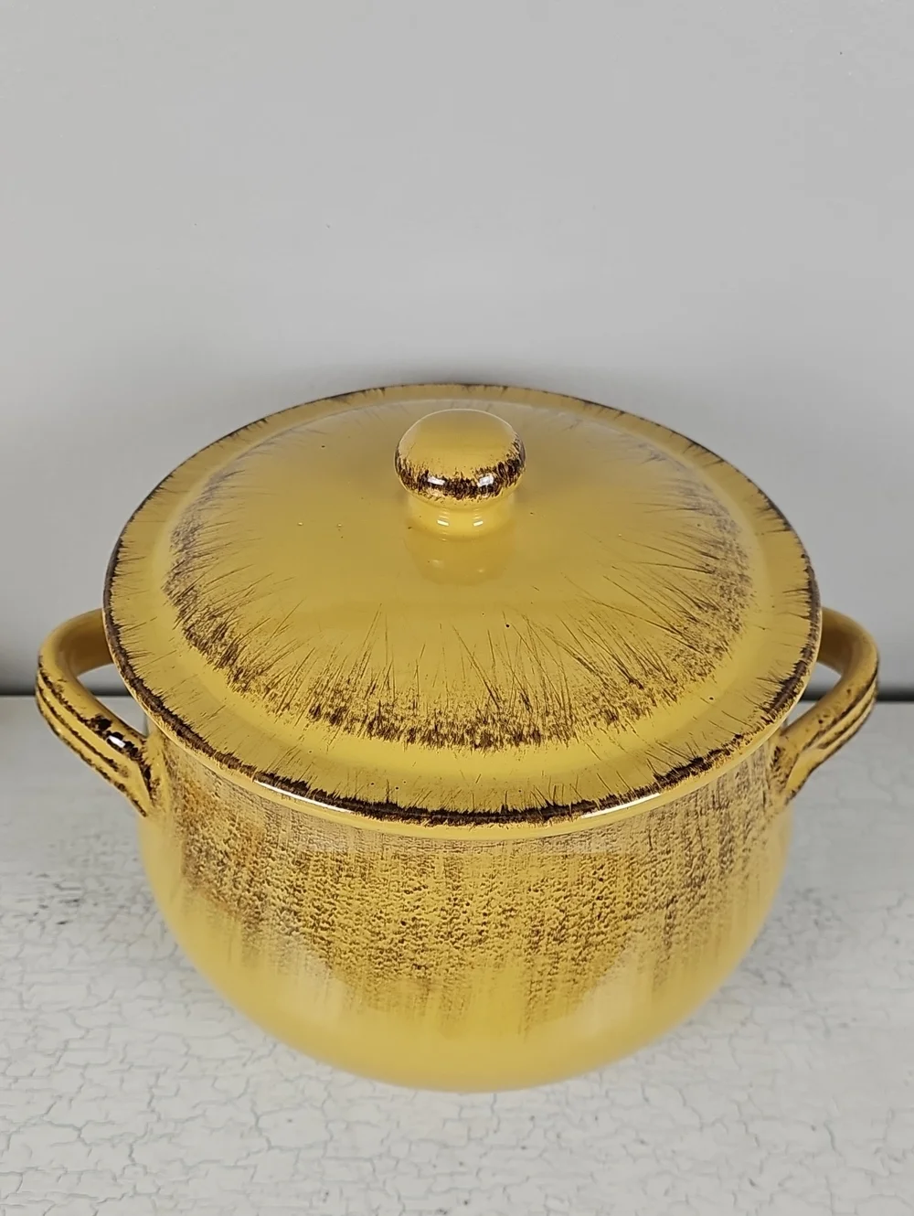 🍲 VTG De Silva Italy Yellow Terracotta Lidded Casserole Dish Bean Pot